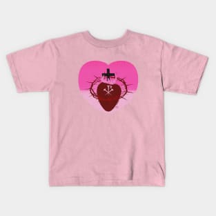 Sacred Heart of Jesus with Chi Rho Pink Kids T-Shirt